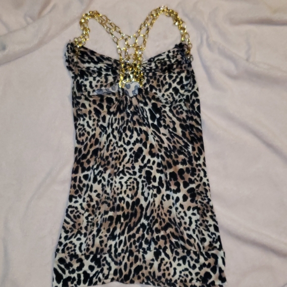 One of a kind gold chain silky leopard top - Picture 3 of 4